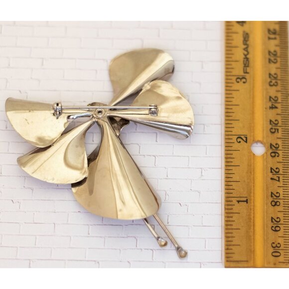 Vintage Gold Tone Floral Abstract Ribbon Brooch - V21 - Picture 2 of 2